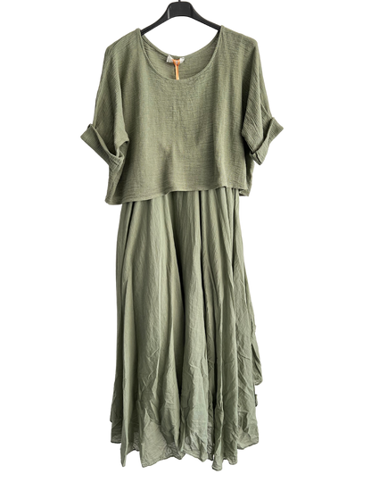 Brand New Womens 2 Piece Lightweight Long Maxi Dress with Over Crop Top