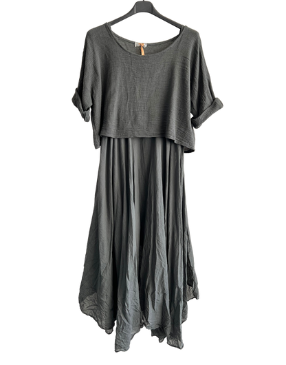 Brand New Womens 2 Piece Lightweight Long Maxi Dress with Over Crop Top