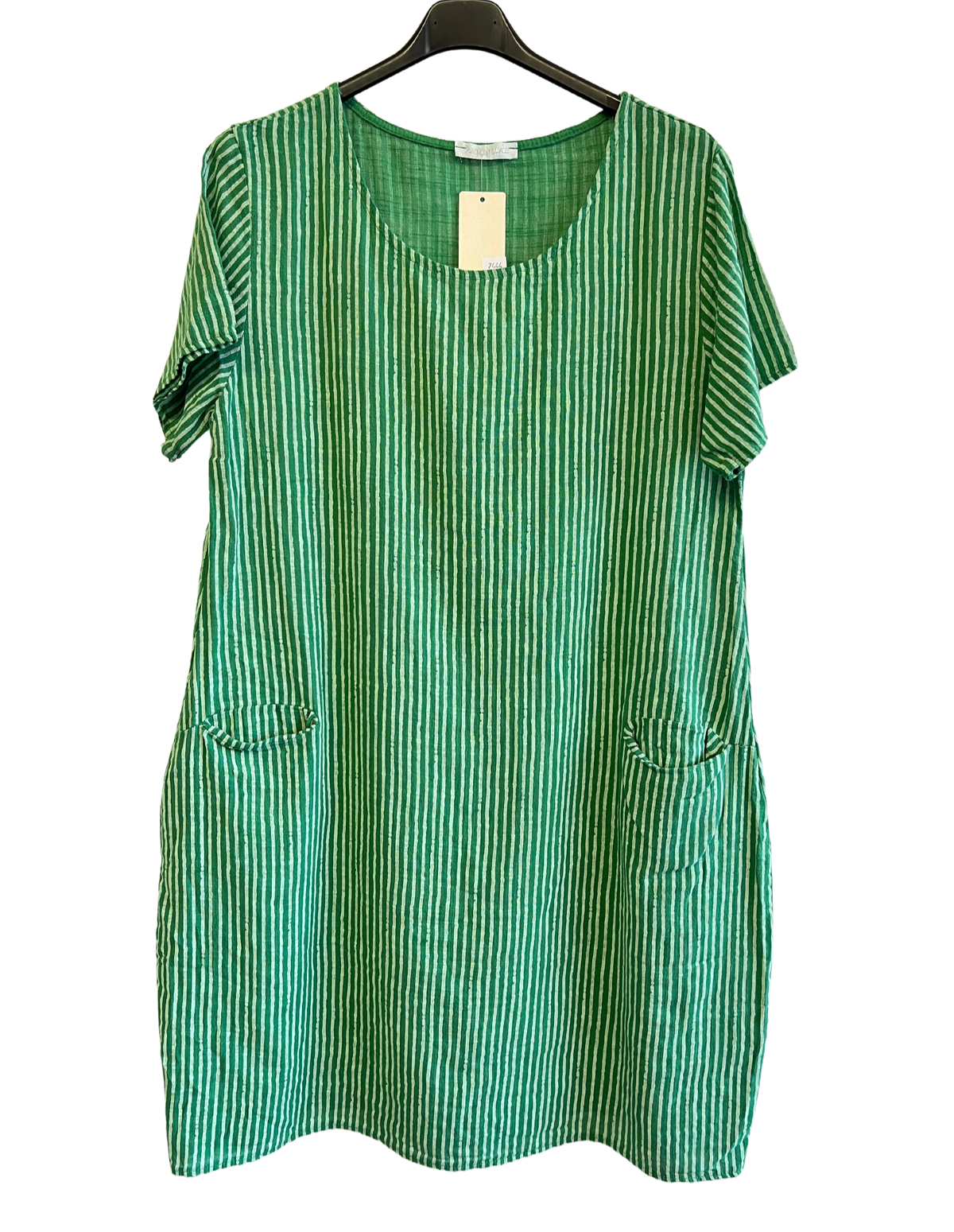Ladies Italian Lagenlook Cotton Stripe Mid length Dress Tunic
