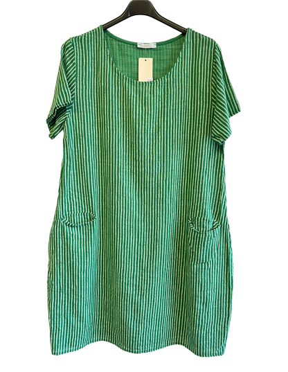 Ladies Italian Lagenlook Cotton Stripe Mid length Dress Tunic