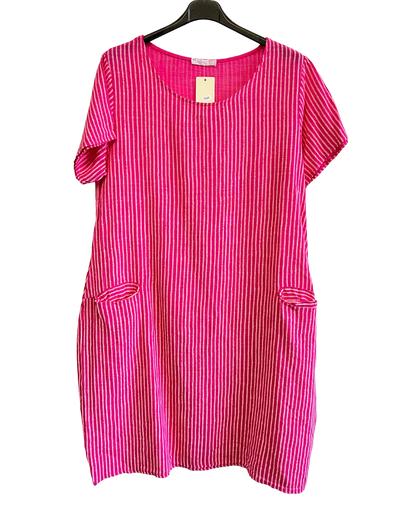 Ladies Italian Lagenlook Cotton Stripe Mid length Dress Tunic
