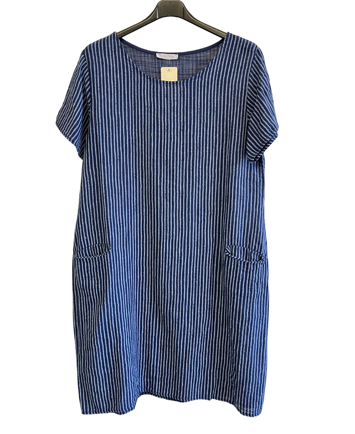 Ladies Italian Lagenlook Cotton Stripe Mid length Dress Tunic