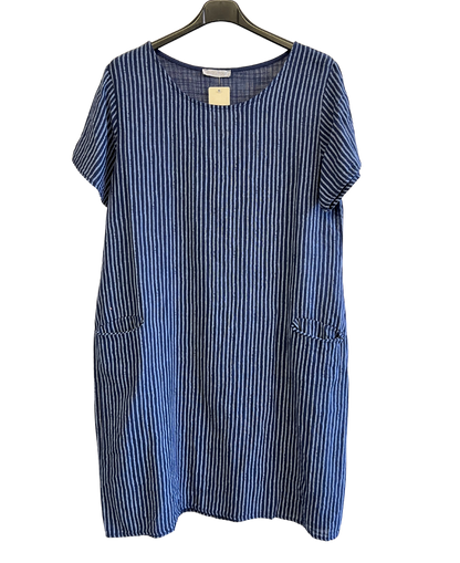 Ladies Italian Lagenlook Cotton Stripe Mid length Dress Tunic