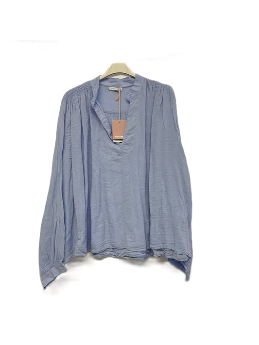 Brand New Ladies Lagenlook Scoop Neck Cotton Floaty Lightweight Top Tunic in Light Blue