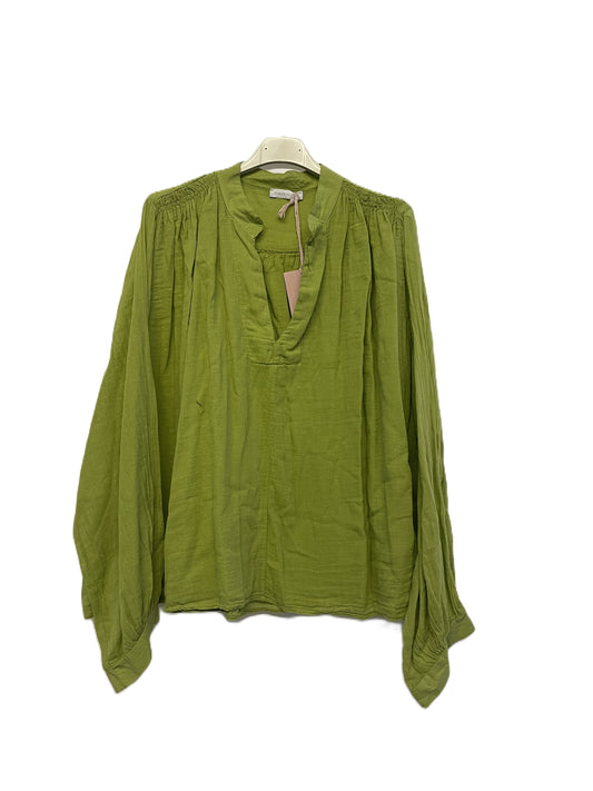 Brand New Ladies Lagenlook Scoop Neck Cotton Floaty Lightweight Top Tunic in Lime Green