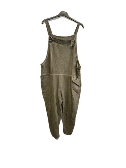 Ladies Italian Lagenlook Acid Washed Plain Jersey Casual 2 Pocket Dungarees