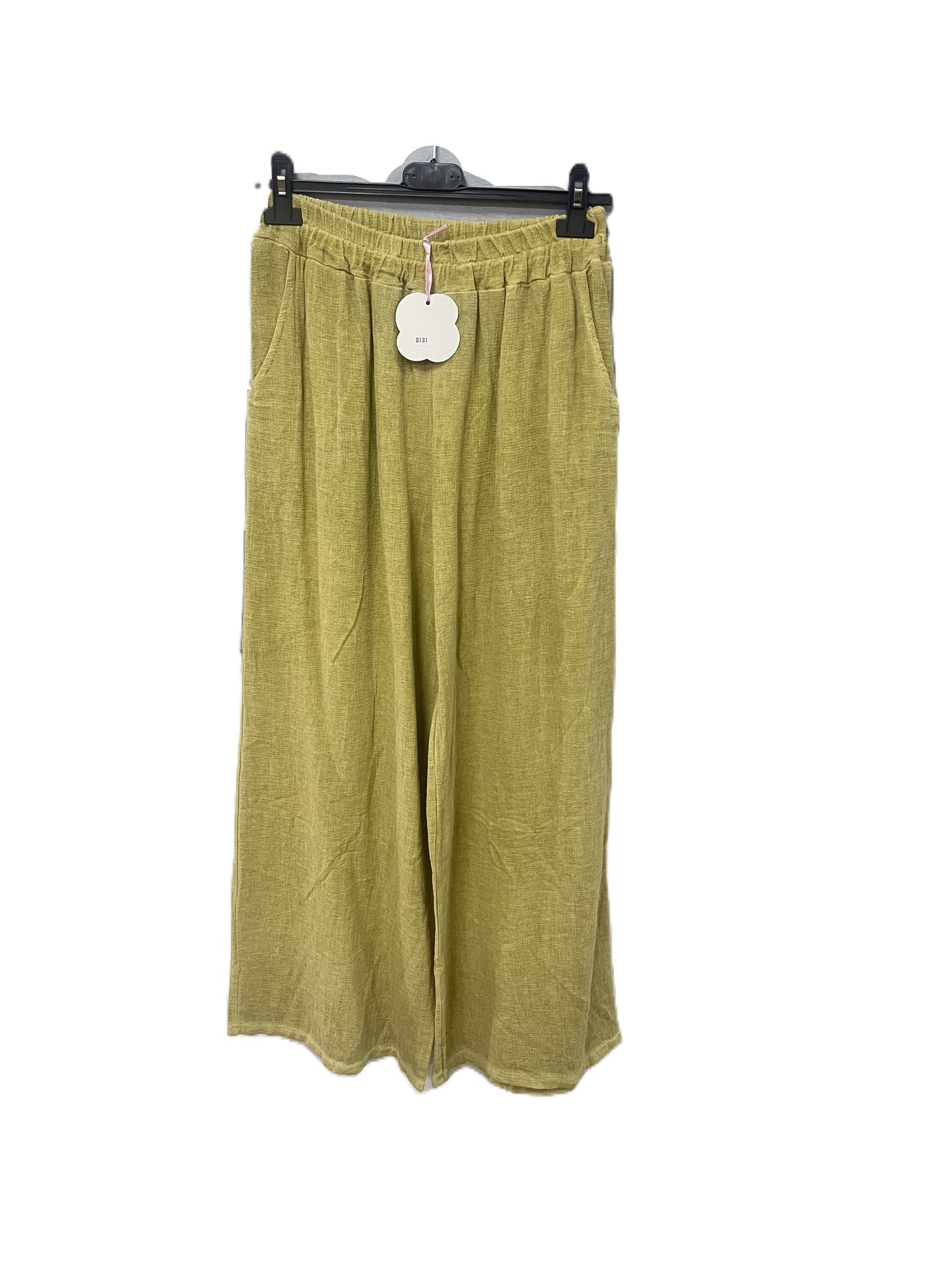 Brand New Womens Summer Lightweight Textured Linen Mix 2 Pocket Wide Leg Trousers