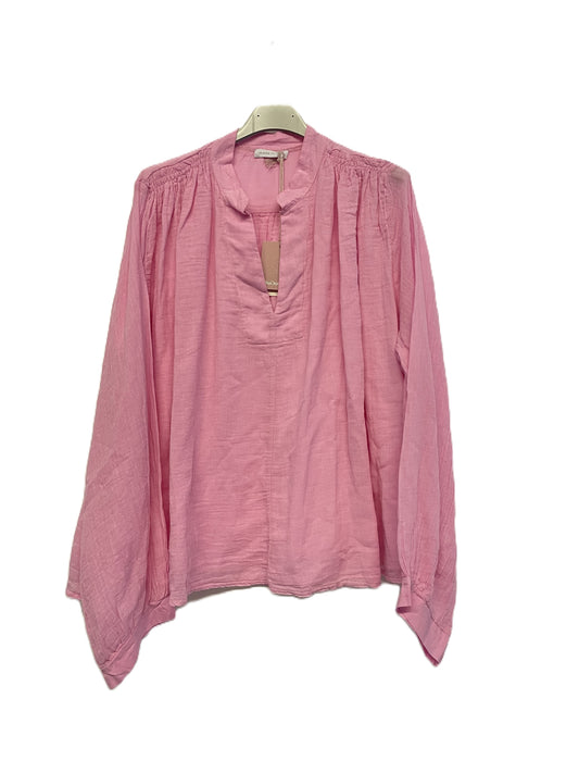 Brand New Ladies Lagenlook Scoop Neck Cotton Floaty Lightweight Top Tunic in Pale Pink
