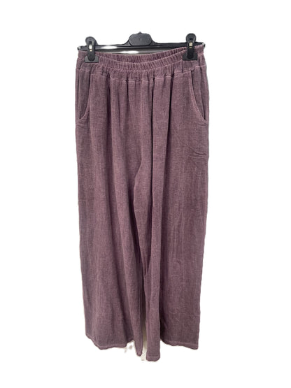 Brand New Womens Summer Lightweight Textured Linen Mix 2 Pocket Wide Leg Trousers