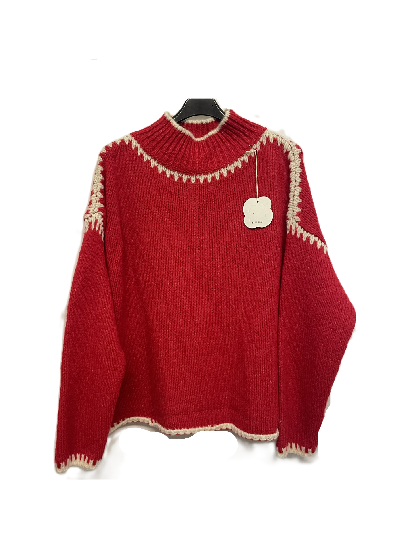 Soft Knitted Italian High Neck Jumper with Blanket Stitch Edging