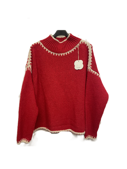 Soft Knitted Italian High Neck Jumper with Blanket Stitch Edging