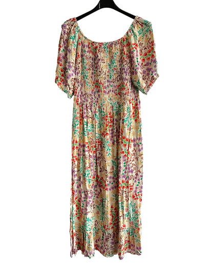 Flower Print Design Long Summer Dress in Red/Green/Purple