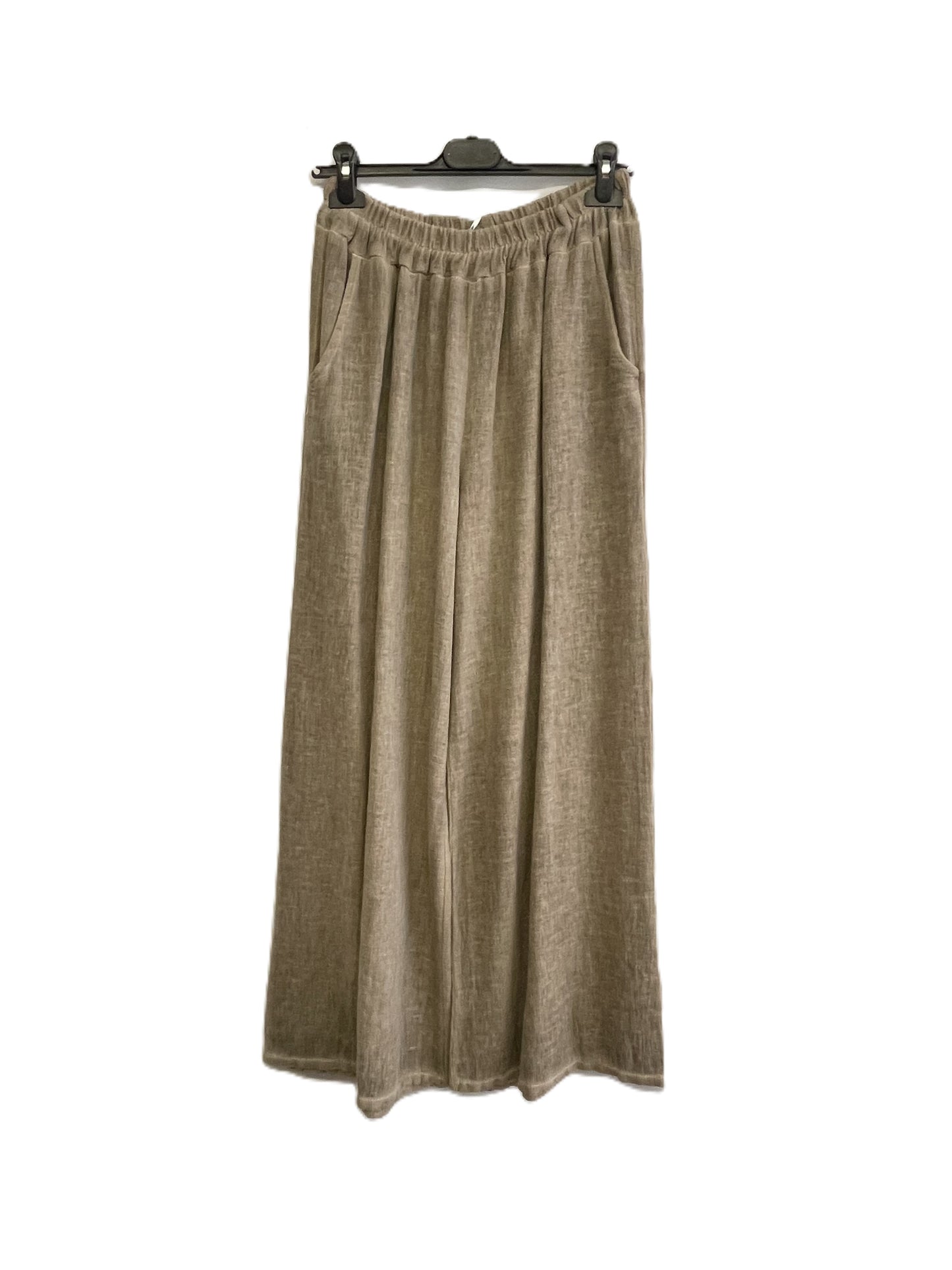 Brand New Womens Summer Lightweight Textured Linen Mix 2 Pocket Wide Leg Trousers