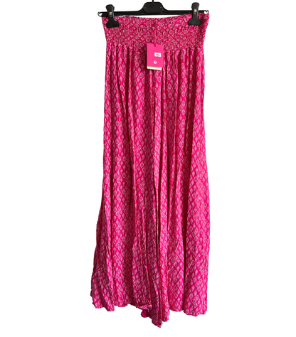 New Ladies Italian Leaf Print Wide Leg Elasticated Waist Summer Palazzo Trousers
