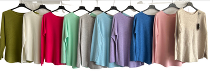 Brand New Italian Soft Knit Basic Jumper Curved Hem Round Neck