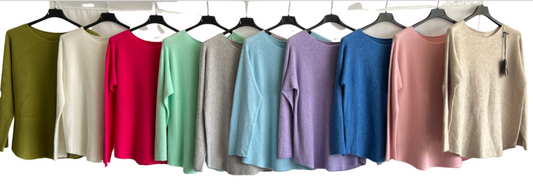 Brand New Italian Soft Knit Basic Jumper Curved Hem Round Neck