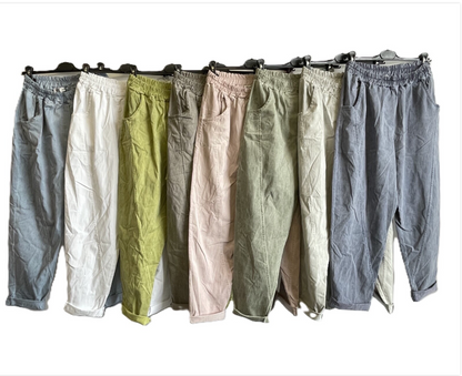 Ladies Italian Relaxed Fit Super Stretchy Washed Magic Trousers with Seam Detail