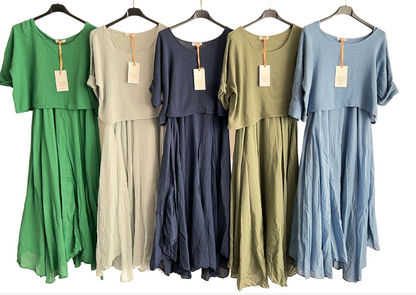 Brand New Womens 2 Piece Lightweight Long Maxi Dress with Over Crop Top