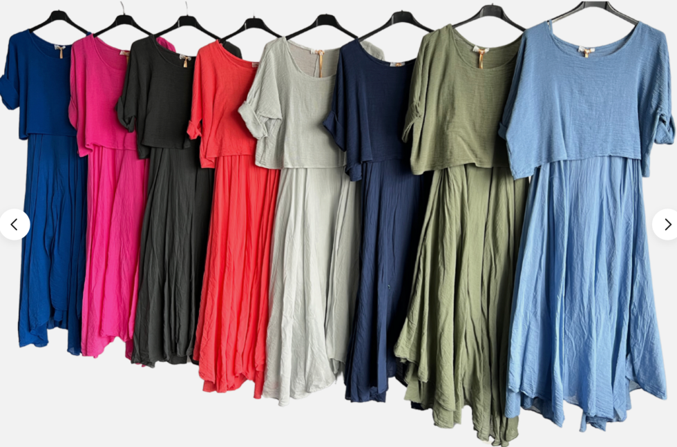 Brand New Womens 2 Piece Lightweight Long Maxi Dress with Over Crop Top