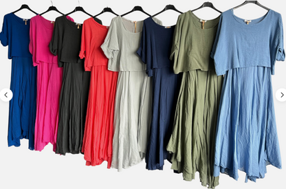 Brand New Womens 2 Piece Lightweight Long Maxi Dress with Over Crop Top