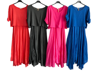 Brand New Womens 2 Piece Lightweight Long Maxi Dress with Over Crop Top