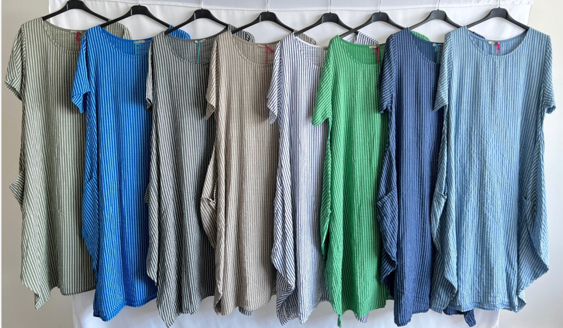 Lagenlook Stripe Cotton Summer Long Dresses
