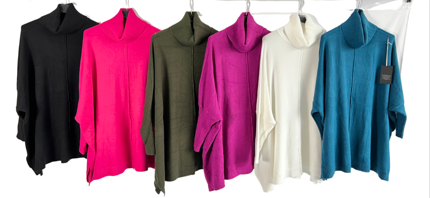 Womens Italian Oversized Cowl Neck Box Shaped Jumper with Exposed Seam Detail