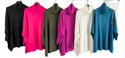 Womens Italian Oversized Cowl Neck Box Shaped Jumper with Exposed Seam Detail