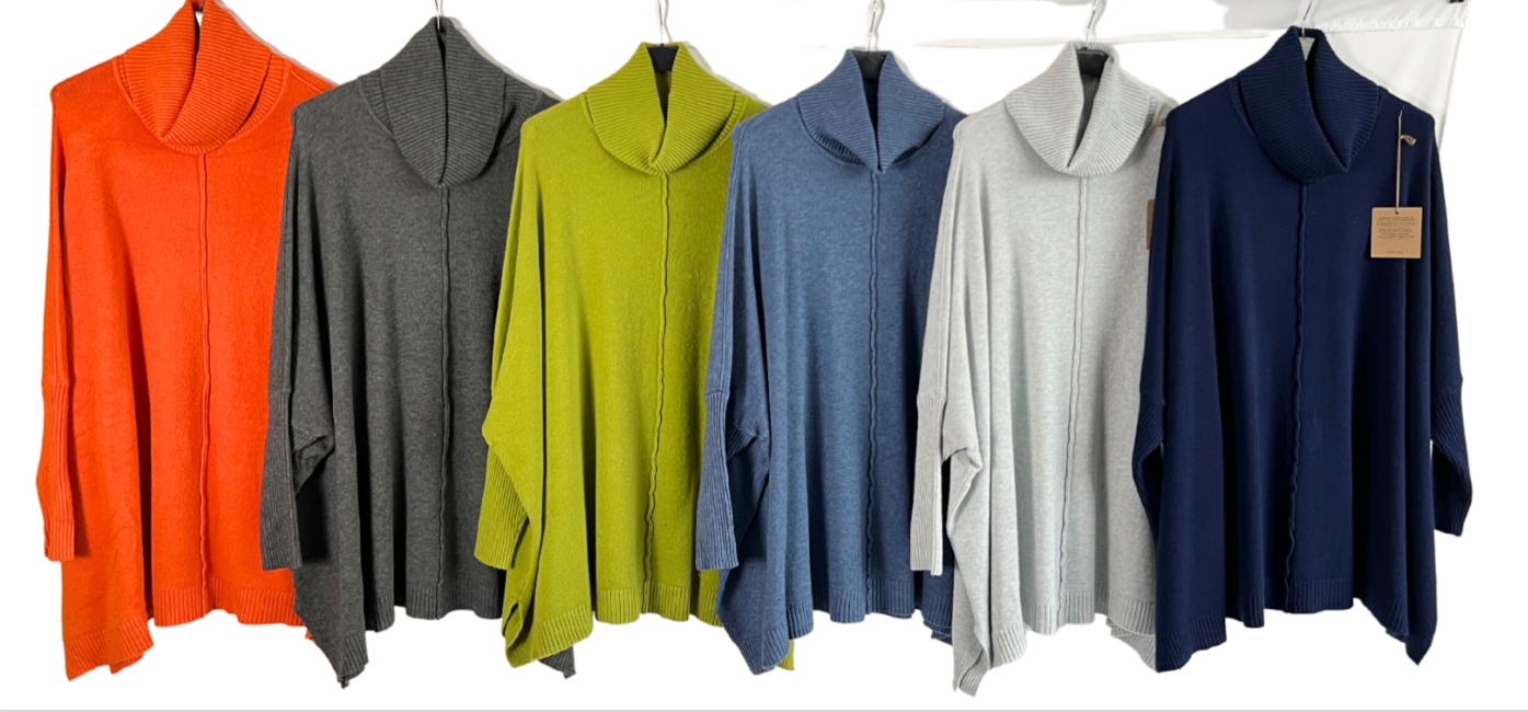 Womens Italian Oversized Cowl Neck Box Shaped Jumper with Exposed Seam Detail