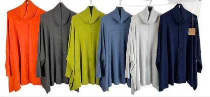 Womens Italian Oversized Cowl Neck Box Shaped Jumper with Exposed Seam Detail