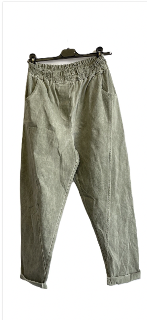 Ladies Italian Relaxed Fit Super Stretchy Washed Magic Trousers with Seam Detail