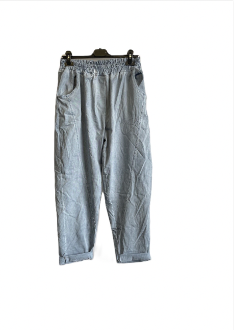 Ladies Italian Relaxed Fit Super Stretchy Washed Magic Trousers with Seam Detail