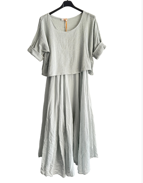 Brand New Womens 2 Piece Lightweight Long Maxi Dress with Over Crop Top