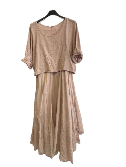 Brand New Womens 2 Piece Lightweight Long Maxi Dress with Over Crop Top