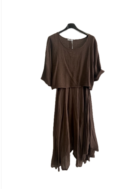 Brand New Womens 2 Piece Lightweight Long Maxi Dress with Over Crop Top