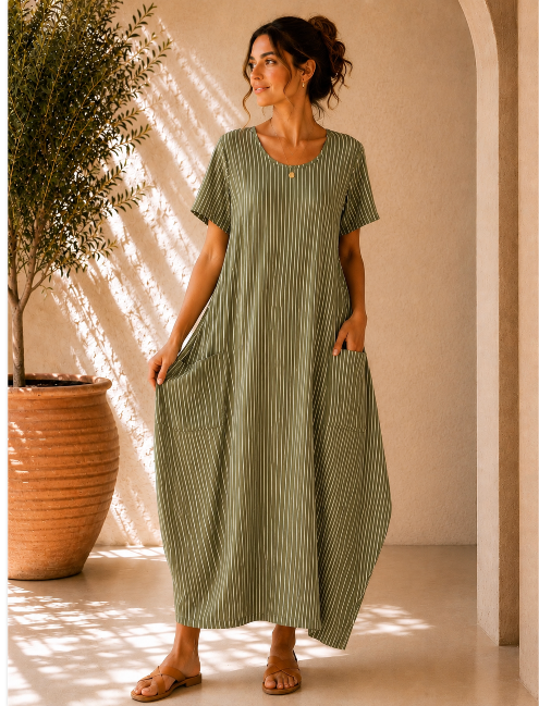 Lagenlook Stripe Cotton Summer Long Dresses – AdornOutfit