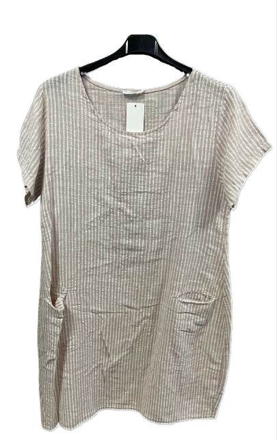 Ladies Italian Lagenlook Cotton Stripe Mid length Dress Tunic