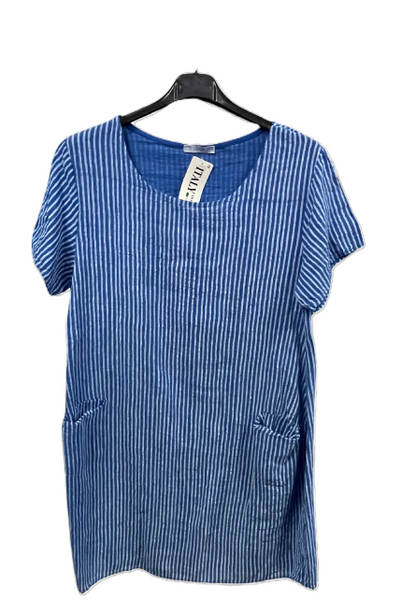 Ladies Italian Lagenlook Cotton Stripe Mid length Dress Tunic