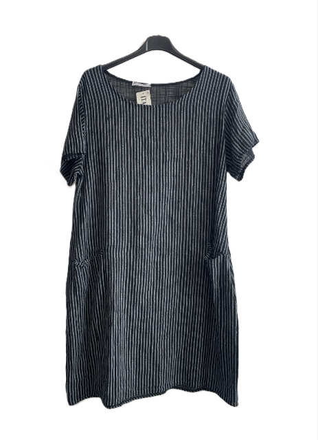 Ladies Italian Lagenlook Cotton Stripe Mid length Dress Tunic
