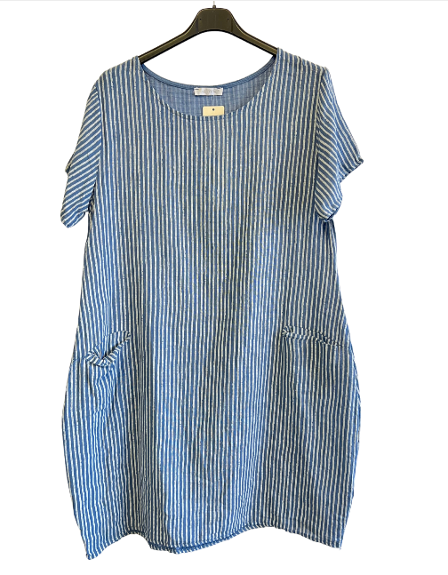 Ladies Italian Lagenlook Cotton Stripe Mid length Dress Tunic