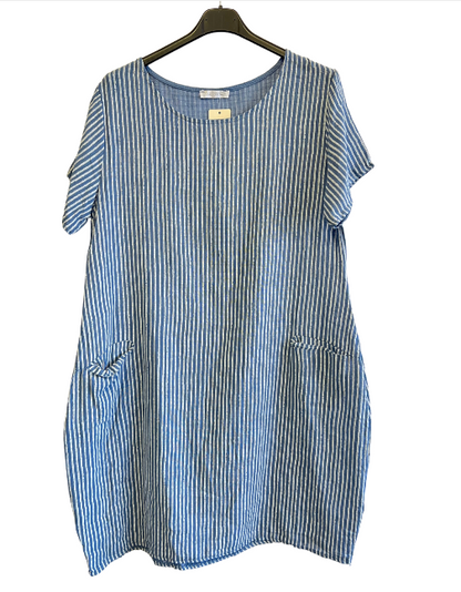 Ladies Italian Lagenlook Cotton Stripe Mid length Dress Tunic