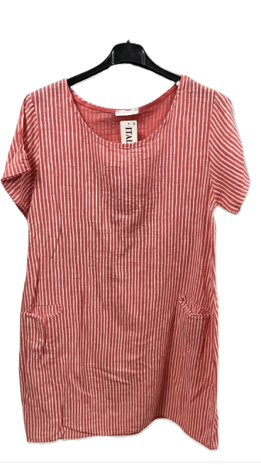 Ladies Italian Lagenlook Cotton Stripe Mid length Dress Tunic
