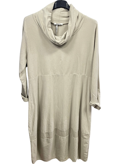 Brand New Ladies Italian Lagenlook Cowl Neck Long Sleeve Cord Panel Jersey Dress