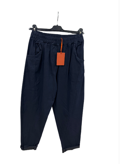 Ladies Italian Relaxed Fit Super Stretchy Washed Magic Trousers with Seam Detail