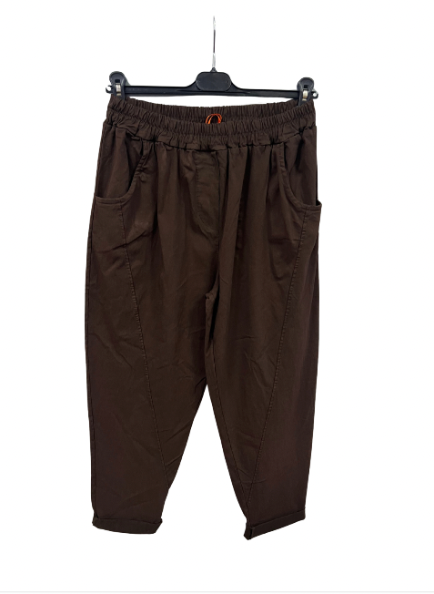 Ladies Italian Relaxed Fit Super Stretchy Washed Magic Trousers with Seam Detail