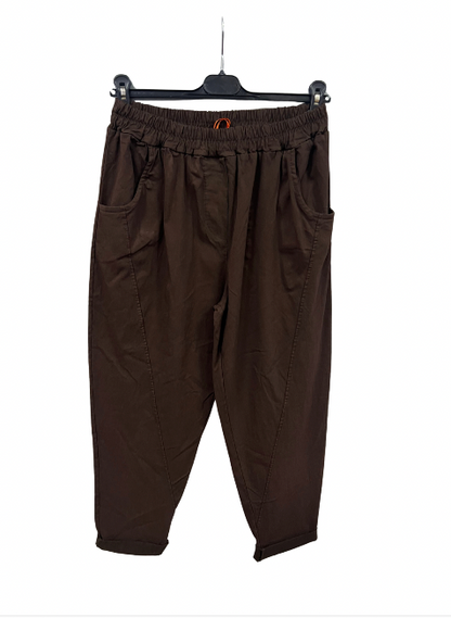 Ladies Italian Relaxed Fit Super Stretchy Washed Magic Trousers with Seam Detail