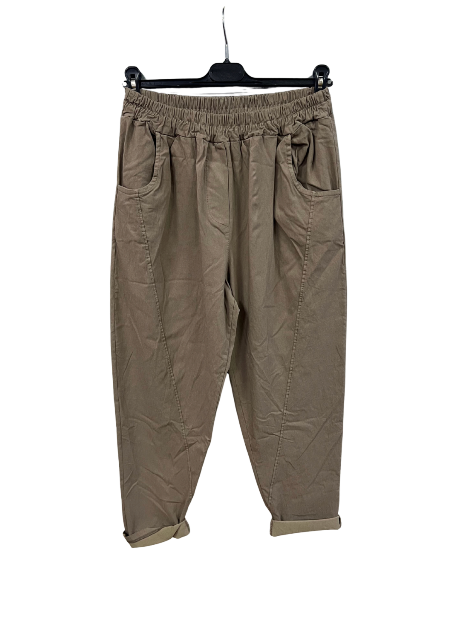 Ladies Italian Relaxed Fit Super Stretchy Washed Magic Trousers with Seam Detail
