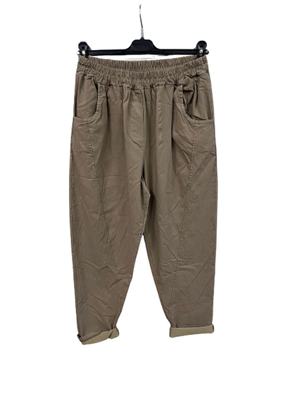Ladies Italian Relaxed Fit Super Stretchy Washed Magic Trousers with Seam Detail