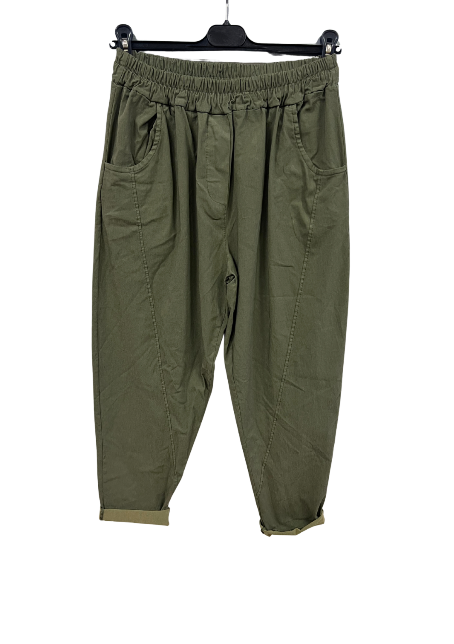 Ladies Italian Relaxed Fit Super Stretchy Washed Magic Trousers with Seam Detail