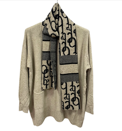 Brand New Womens Italian Knitted Long Sleeved Matching Jumper and Scarf Set